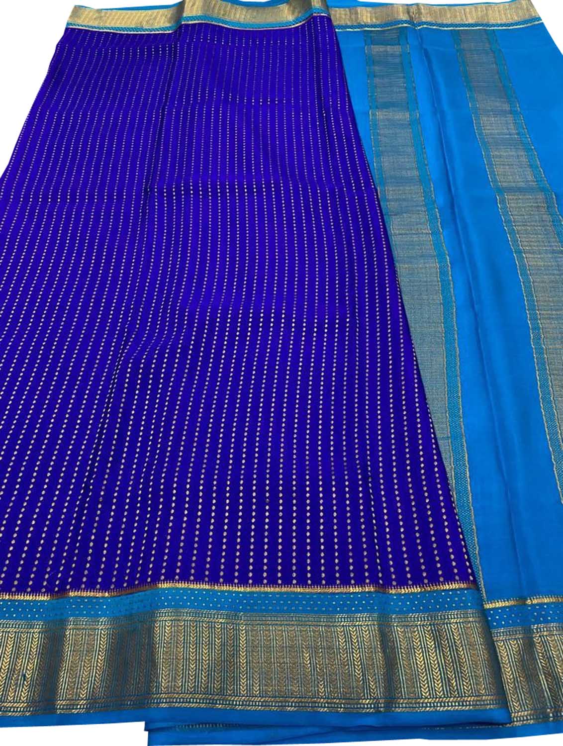 Blue Mysore Handloom Pure Crepe Silk Checks Saree - Luxurion World