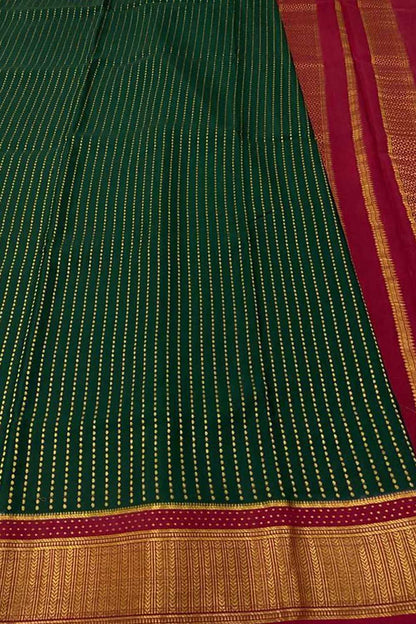 Green And Red Mysore Handloom Pure Crepe Silk Checks Saree - Luxurion World