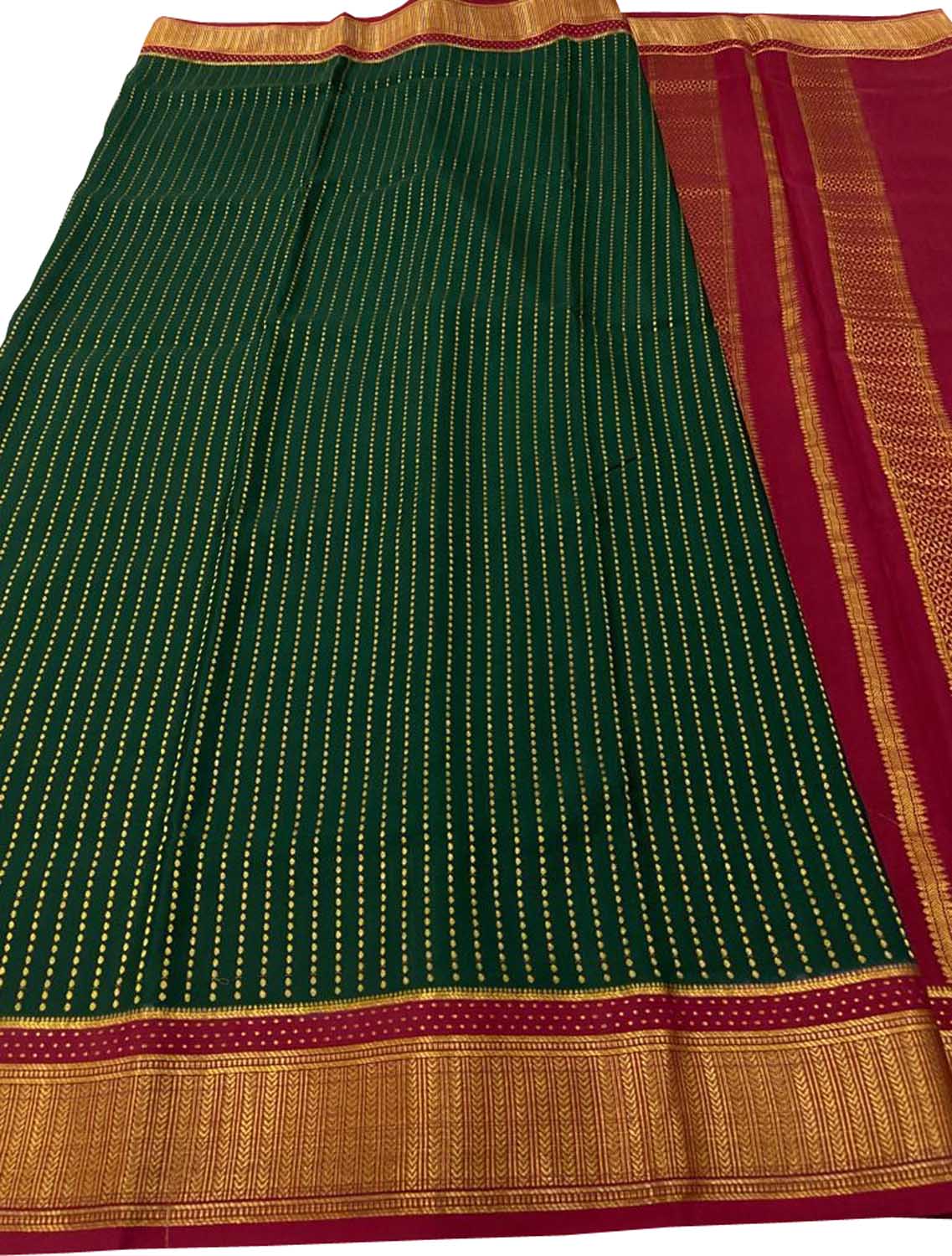Green And Red Mysore Handloom Pure Crepe Silk Checks Saree