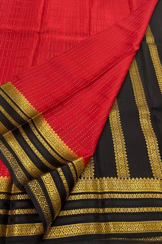Red And Black Mysore Handloom Pure Crepe Silk Saree