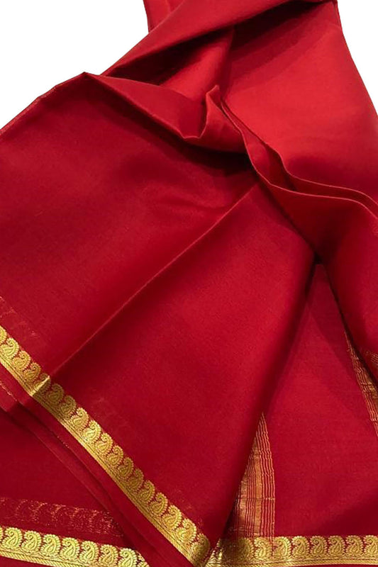 Red Mysore Handloom Pure Crepe Silk Saree
