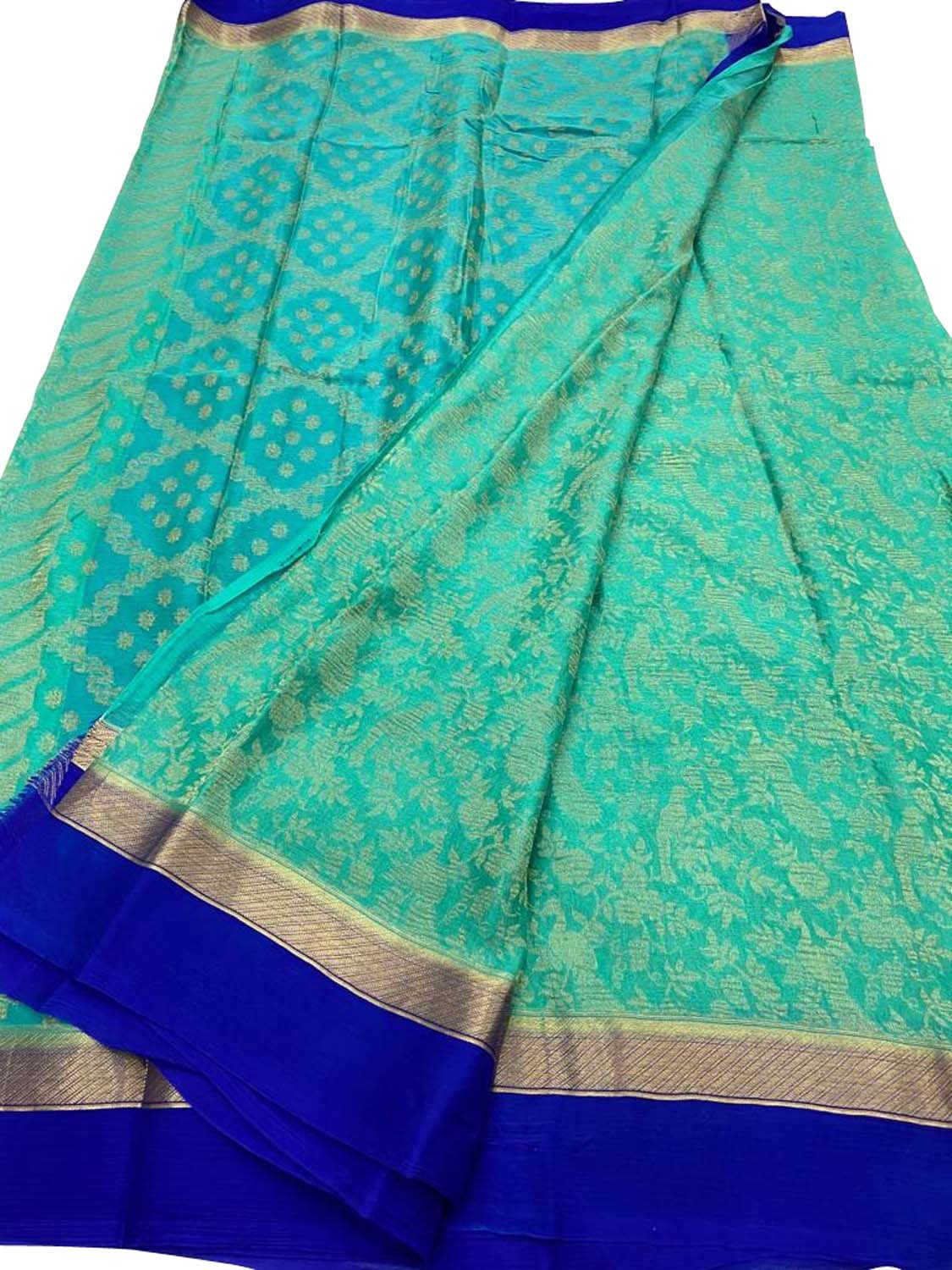 Blue Mysore Handloom Pure Crepe Silk Saree - Luxurion World