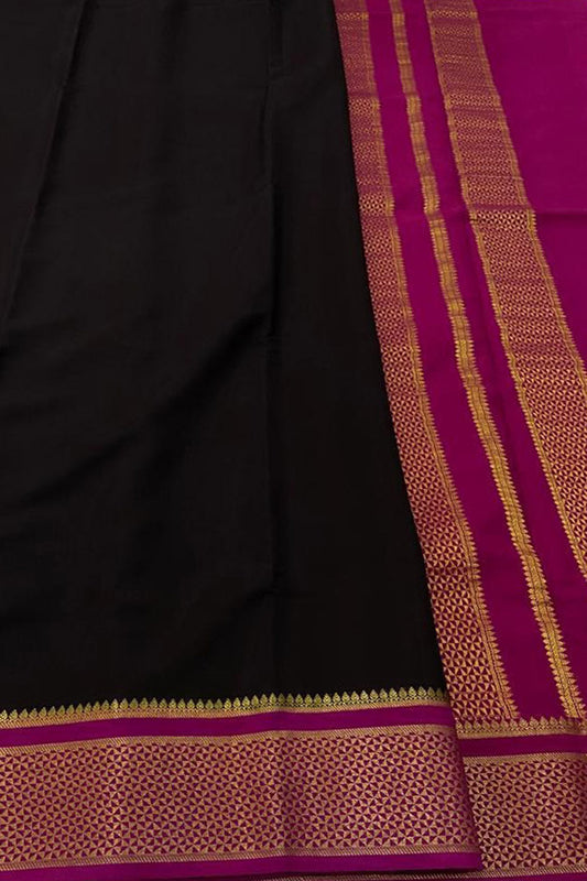 Black And Pink Mysore Handloom Pure Crepe Silk Saree - Luxurion World