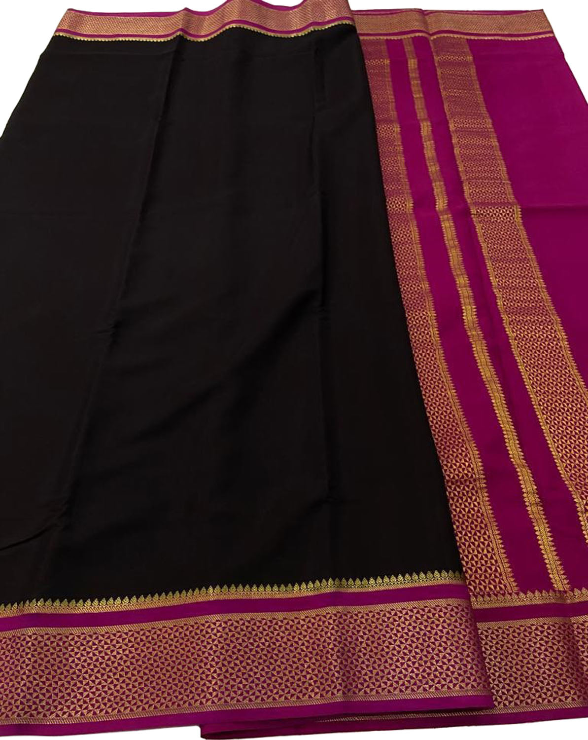 Black And Pink Mysore Handloom Pure Crepe Silk Saree - Luxurion World