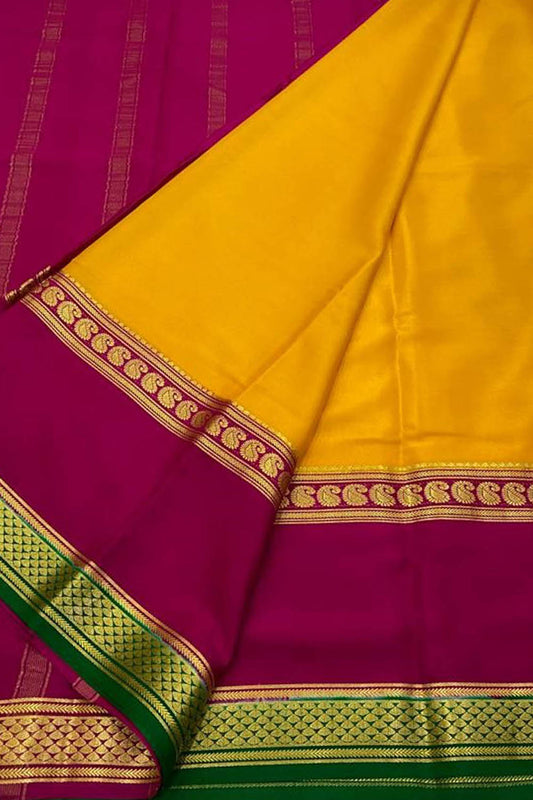 Yellow Mysore Handloom Pure Crepe Silk Saree