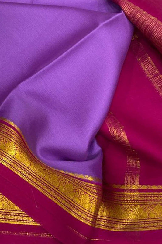 Purple And Pink Mysore Handloom Pure Crepe Silk Saree