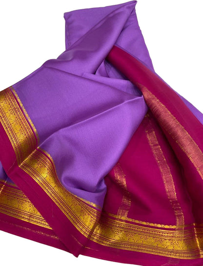 Purple And Pink Mysore Handloom Pure Crepe Silk Saree - Luxurion World
