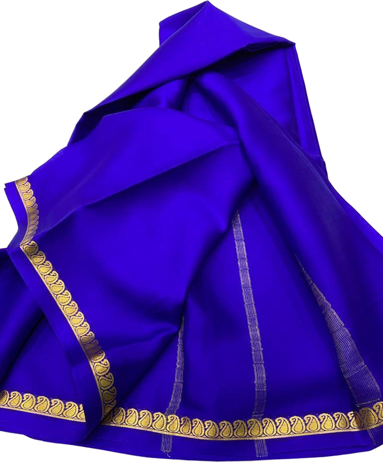 Blue Mysore Handloom Plain Pure Crepe Silk Saree - Luxurion World
