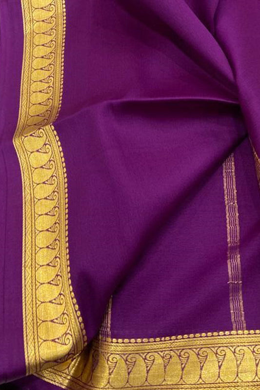 Purple Mysore Handloom Plain Pure Crepe Silk Saree