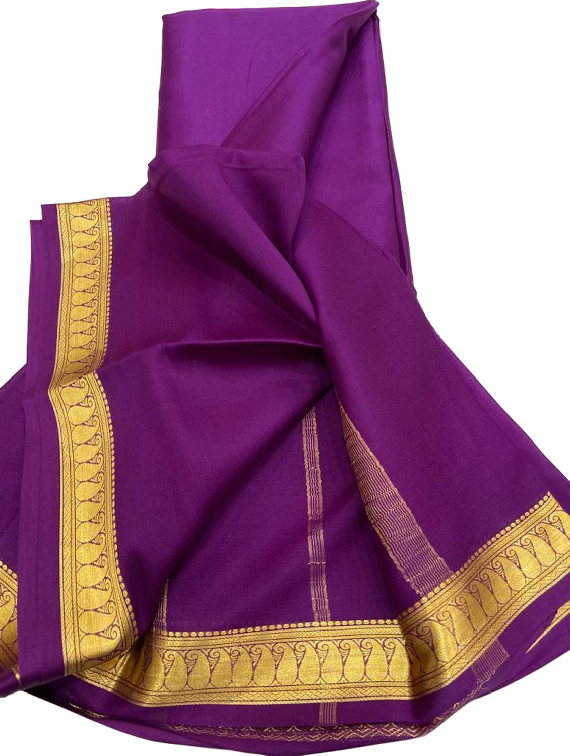 Purple Mysore Handloom Plain Pure Crepe Silk Saree - Luxurion World