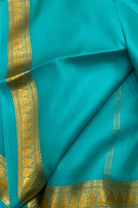 Blue Mysore Handloom Plain Pure Crepe Silk Saree - Luxurion World
