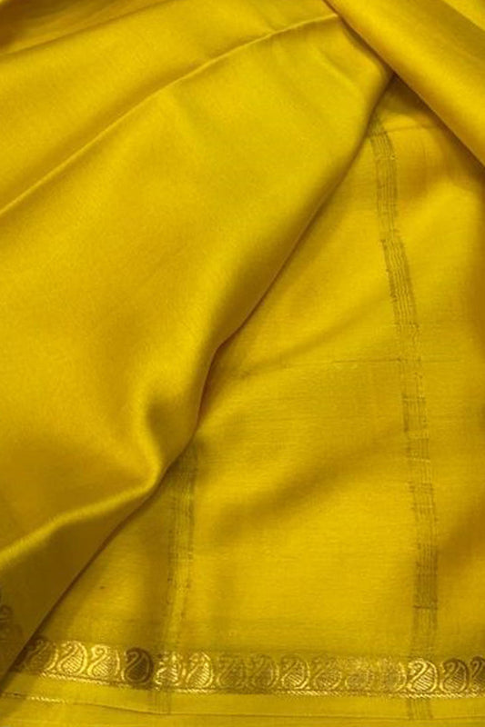 Yellow Mysore Handloom Plain Pure Crepe Silk Saree