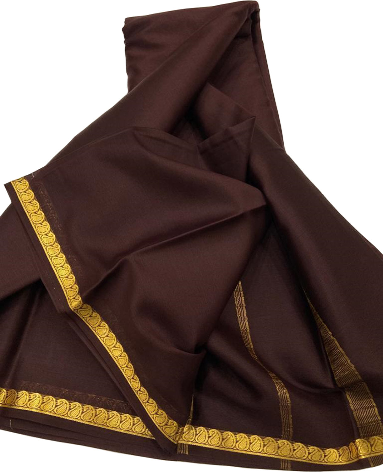 Brown Mysore Handloom Plain Pure Crepe Silk Saree - Luxurion World