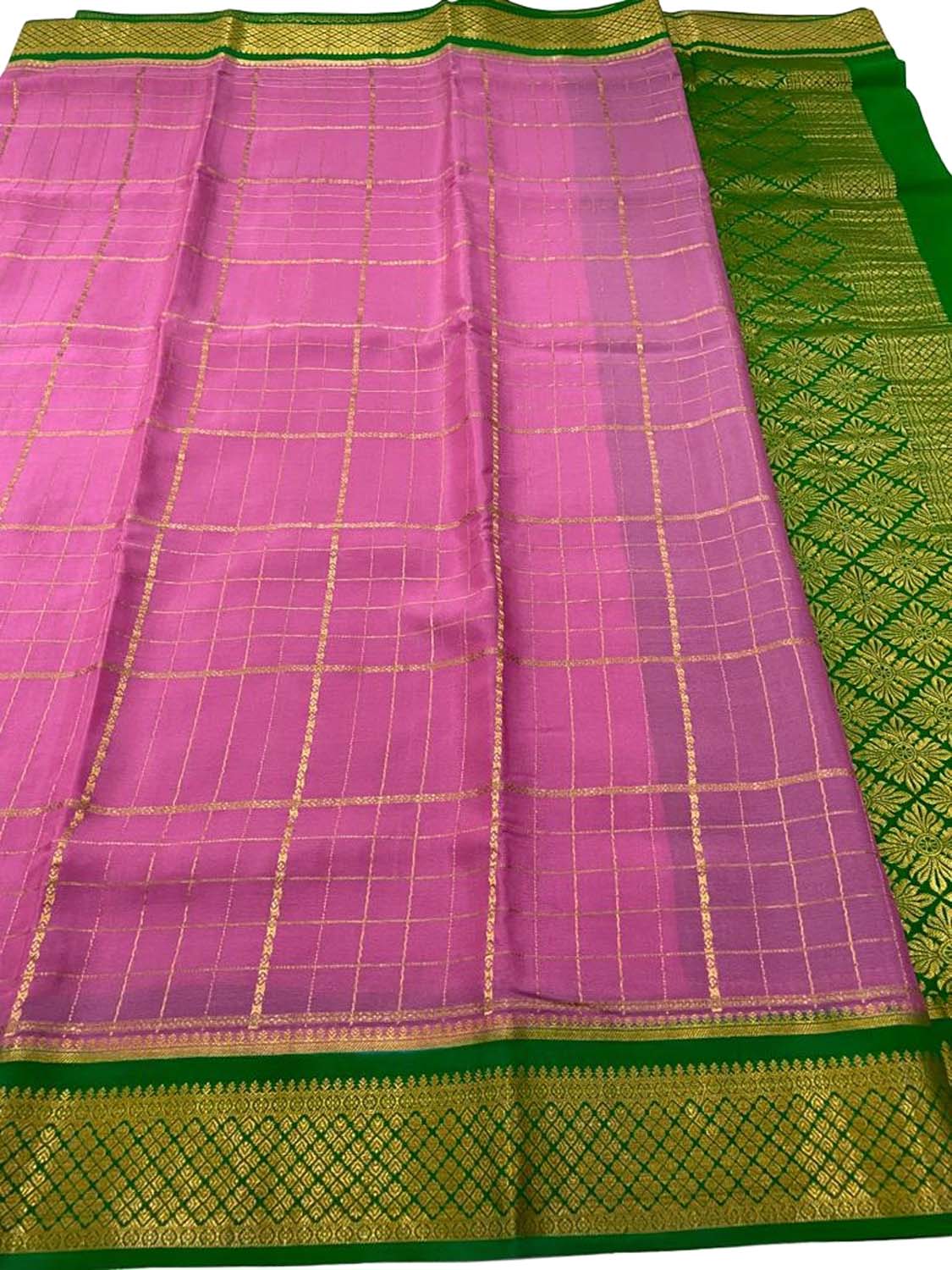 Pink Mysore Handloom Pure Crepe Silk Saree - Luxurion World