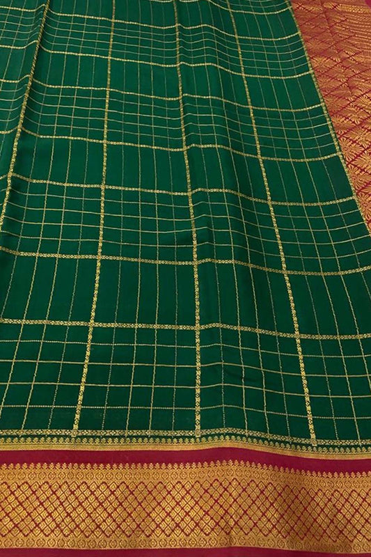 Green Mysore Handloom Pure Crepe Silk Saree
