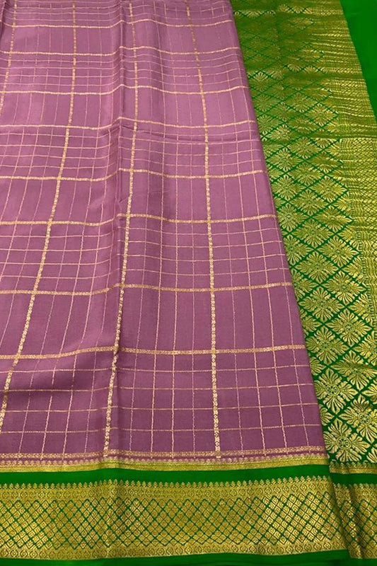 Purple Mysore Handloom Pure Crepe Silk Saree - Luxurion World