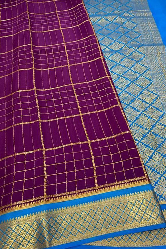 Purple Mysore Handloom Pure Crepe Silk Saree