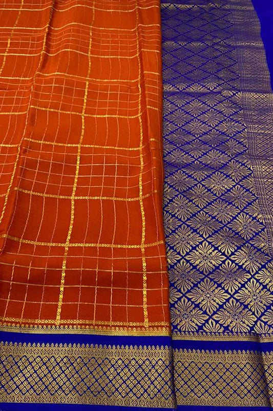 Orange Mysore Handloom Pure Crepe Silk Saree
