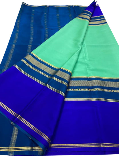 Elegant Blue Mysore Handloom Pure Crepe Silk Saree - Luxurion World