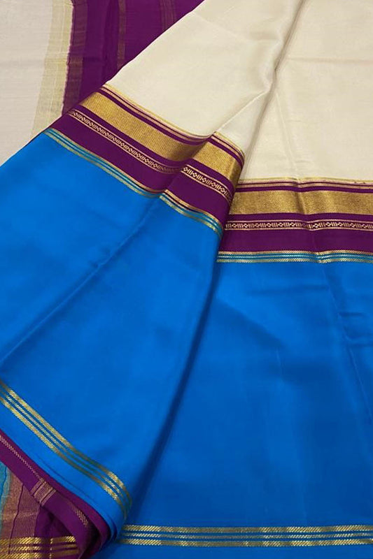 Vibrant Multicolor Mysore Handloom Pure Crepe Silk Saree - Luxurion World