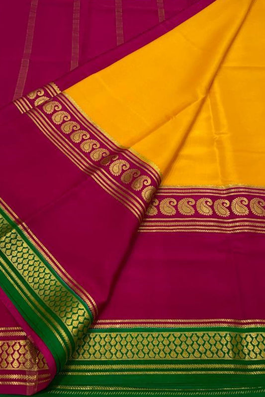 Yellow Mysore Handloom Pure Crepe Silk Saree: Elegant and Timeless Fashion Statement