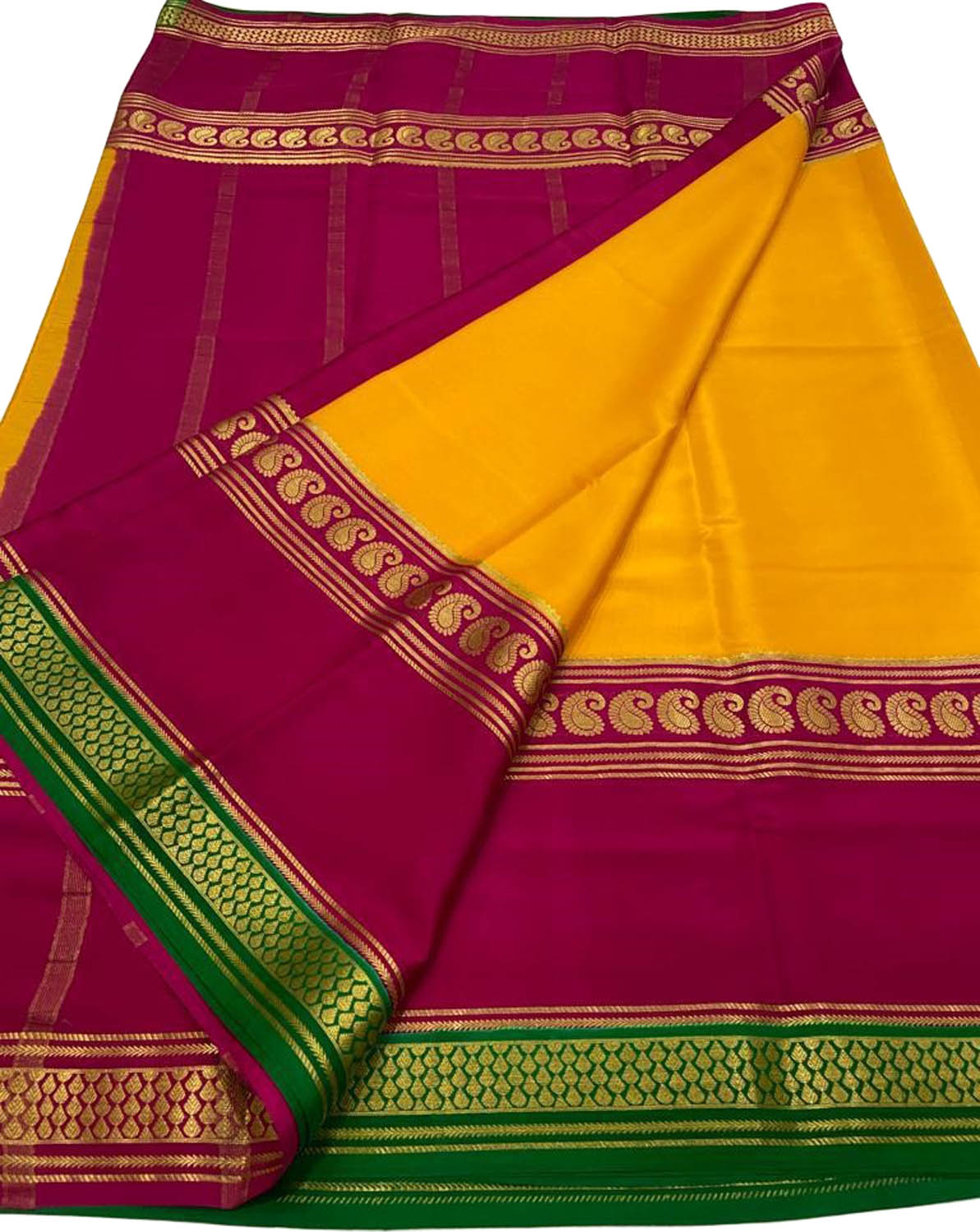 Yellow Mysore Handloom Pure Crepe Silk Saree: Elegant and Timeless Fashion Statement - Luxurion World