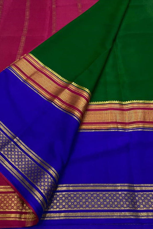 Elegant Green Mysore Handloom Pure Crepe Silk Saree