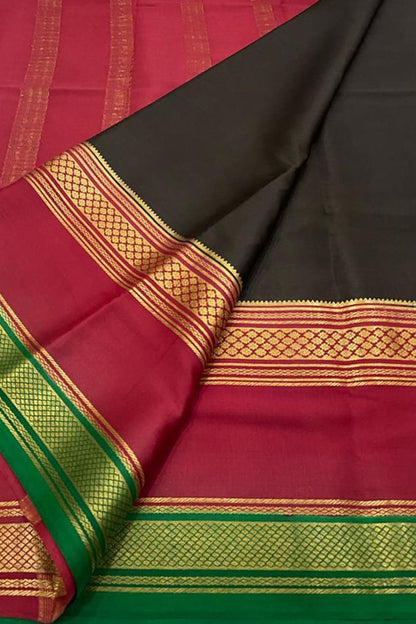 Elegant Black Mysore Handloom Pure Crepe Silk Saree - Luxurion World