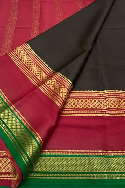 Elegant Black Mysore Handloom Pure Crepe Silk Saree