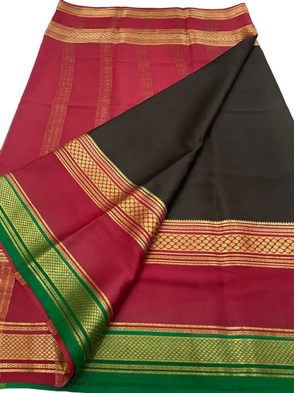 Elegant Black Mysore Handloom Pure Crepe Silk Saree - Luxurion World