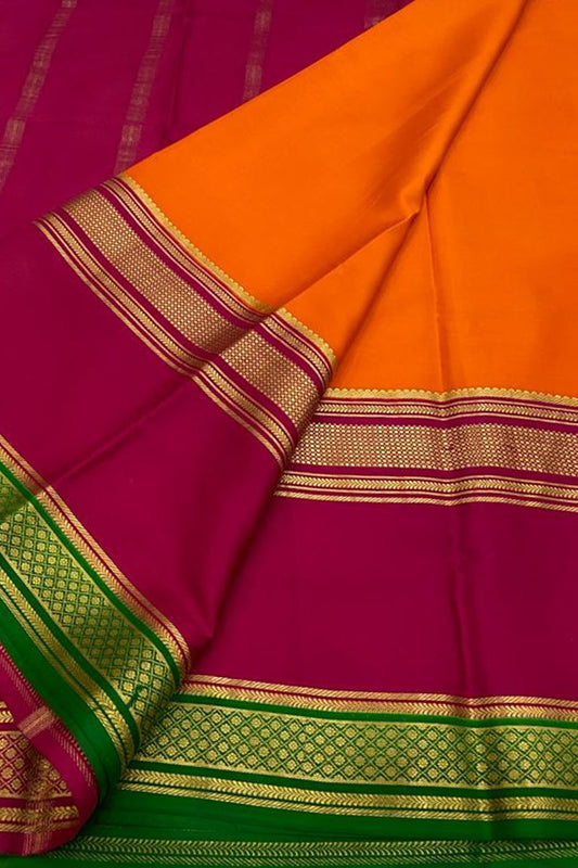 Elegant Orange Mysore Handloom Pure Crepe Silk Saree