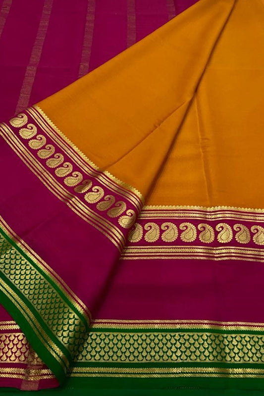 Elegant Orange Mysore Handloom Pure Crepe Silk Saree