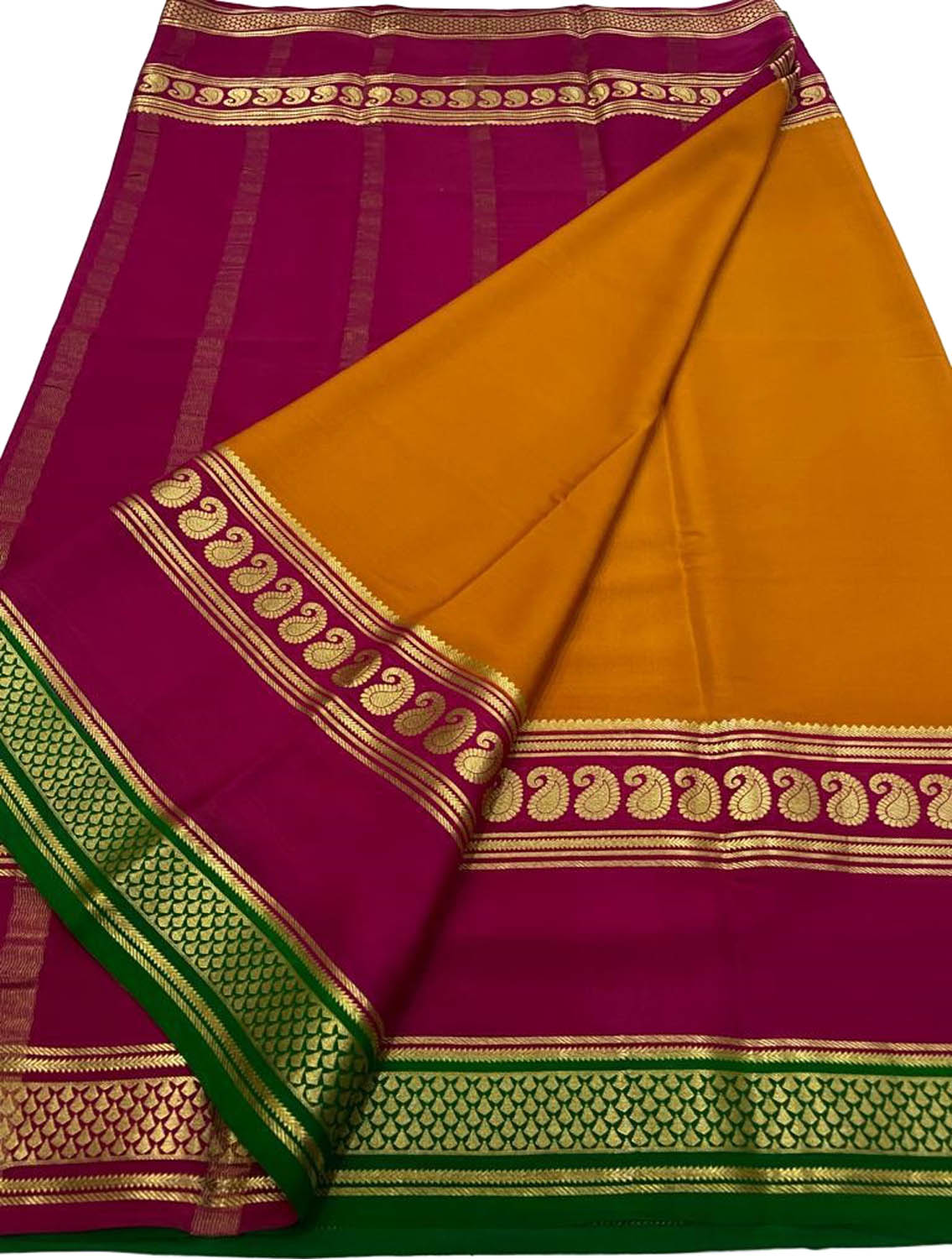 Elegant Orange Mysore Handloom Pure Crepe Silk Saree - Luxurion World