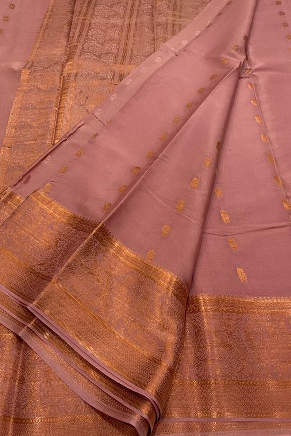 Elegant Pink Mysore Handloom Pure Crepe Silk Saree - Luxurion World