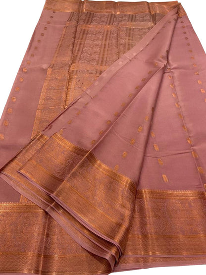 Elegant Pink Mysore Handloom Pure Crepe Silk Saree - Luxurion World