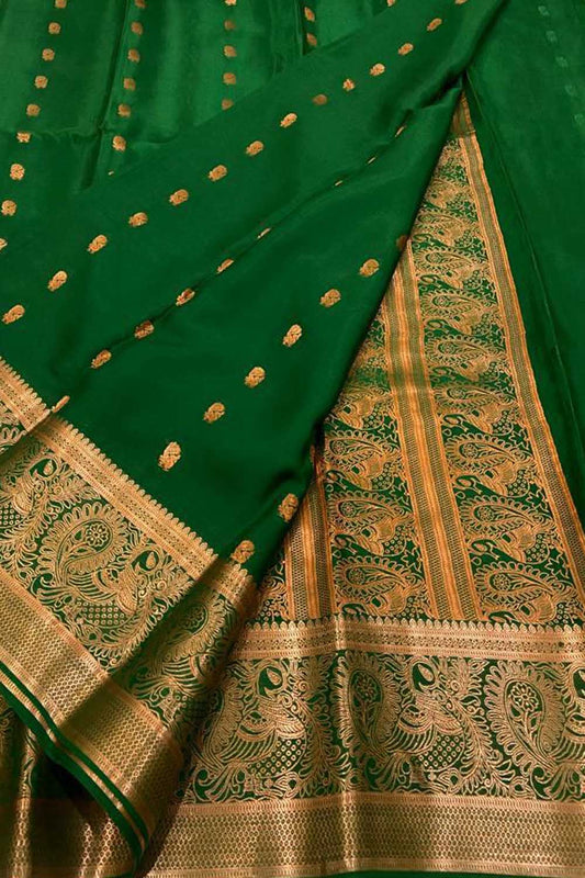 Elegant Green Mysore Handloom Pure Crepe Silk Saree - Luxurion World