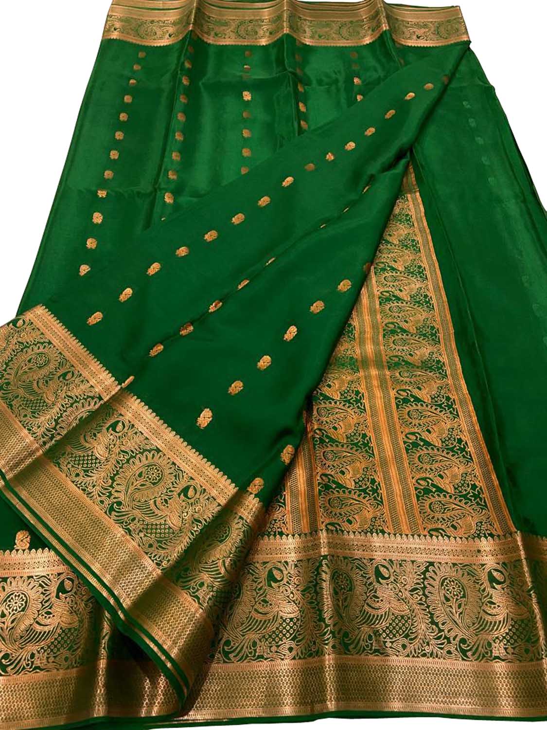 Elegant Green Mysore Handloom Pure Crepe Silk Saree - Luxurion World
