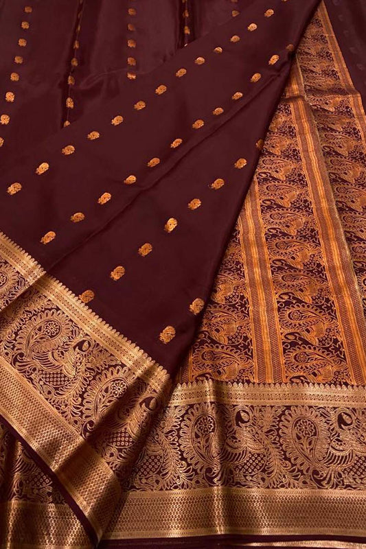 Elegant Maroon Mysore Handloom Pure Crepe Silk Saree - Luxurion World