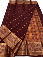 Elegant Maroon Mysore Handloom Pure Crepe Silk Saree - Luxurion World