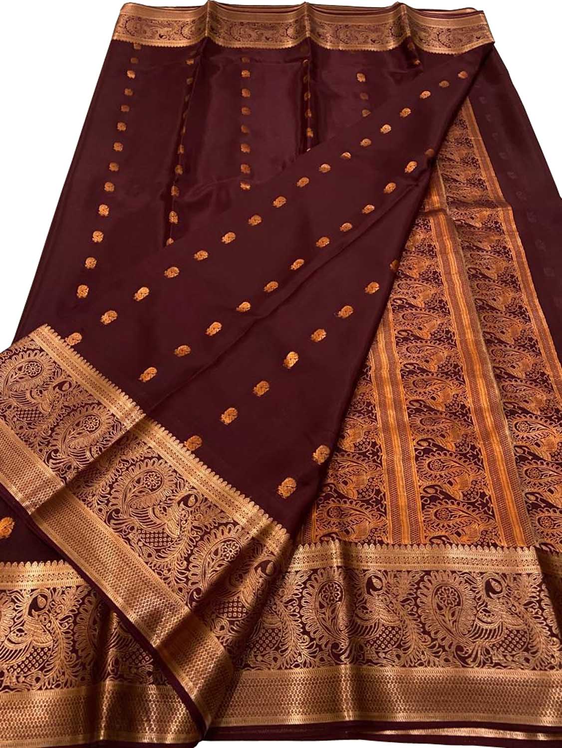 Elegant Maroon Mysore Handloom Pure Crepe Silk Saree - Luxurion World