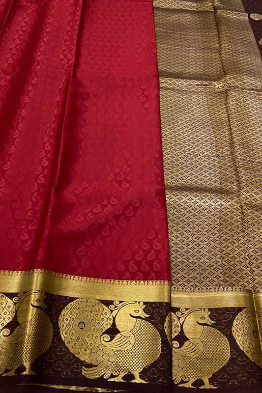 Elegant Red Mysore Handloom Pure Crepe Silk Saree