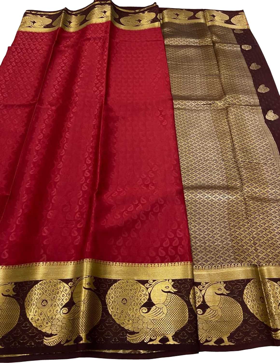 Elegant Red Mysore Handloom Pure Crepe Silk Saree - Luxurion World