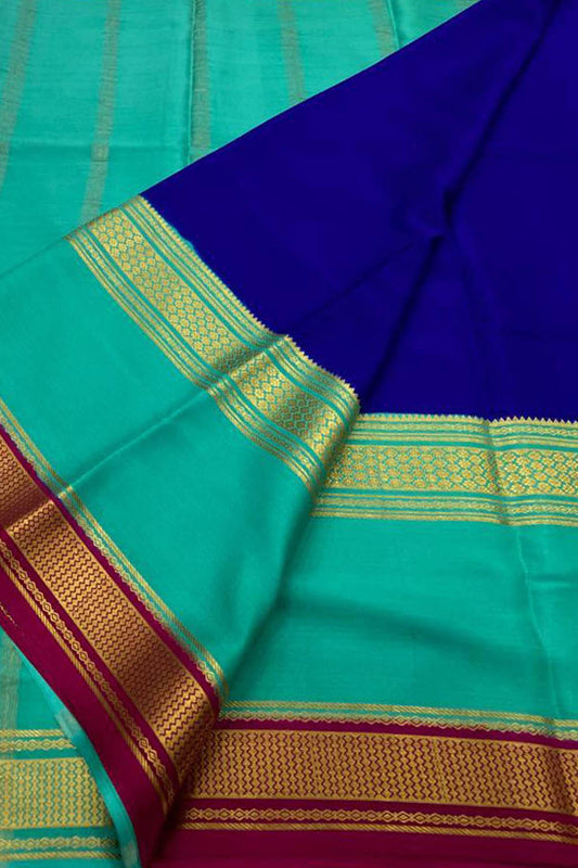 Elegant Blue Mysore Handloom Pure Crepe Silk Saree