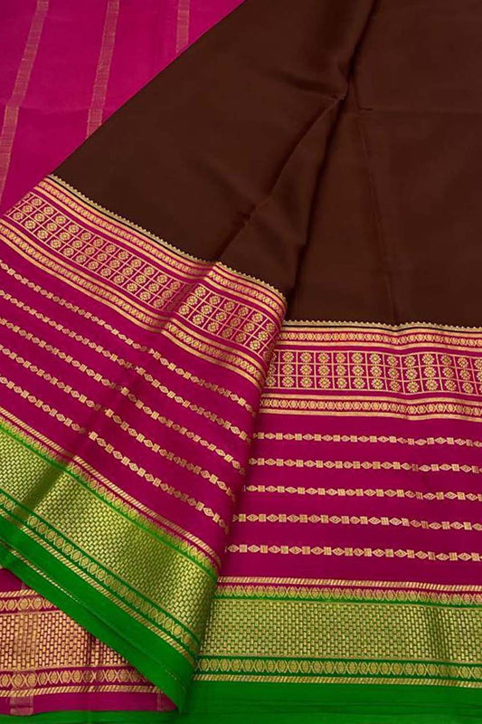 Elegant Brown Mysore Handloom Pure Crepe Silk Saree - Luxurion World