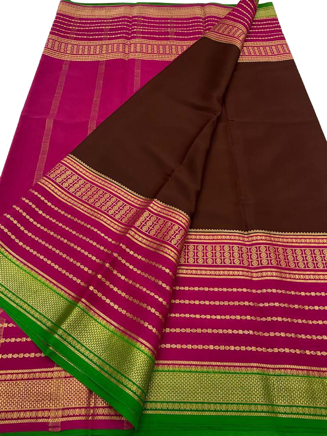 Elegant Brown Mysore Handloom Pure Crepe Silk Saree - Luxurion World