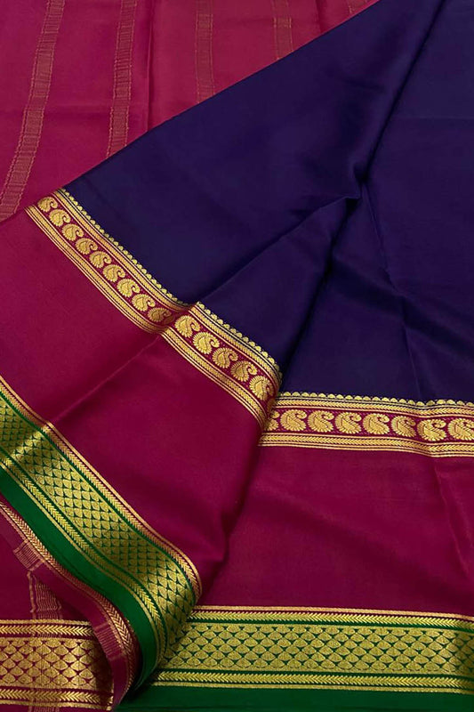 Elegant Blue Mysore Handloom Pure Crepe Silk Saree - Luxurion World