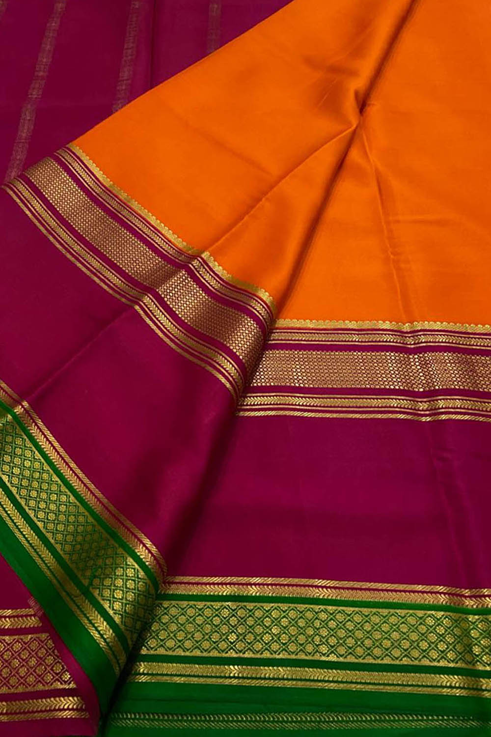 Elegant Orange Mysore Handloom Pure Crepe Silk Saree - Luxurion World