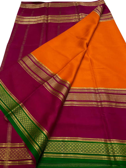 Elegant Orange Mysore Handloom Pure Crepe Silk Saree - Luxurion World
