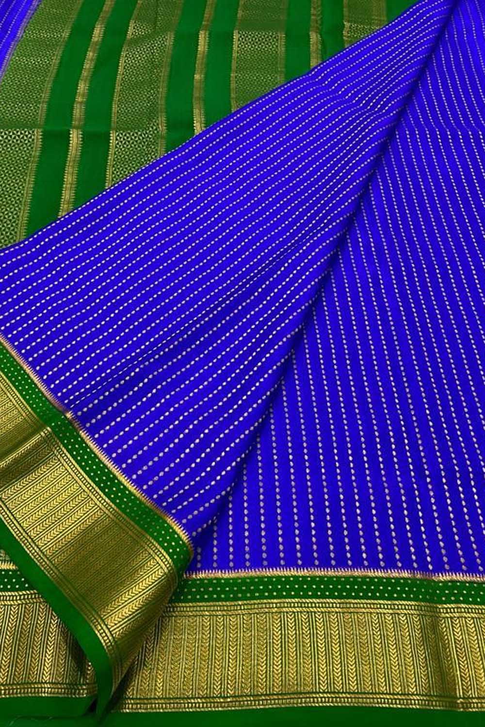 Elegant Blue Mysore Silk Saree: Handloom Crepe - Luxurion World
