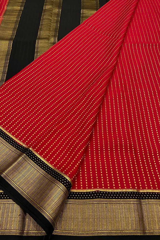 Elegant Red Mysore Silk Saree: Handloom Pure Crepe